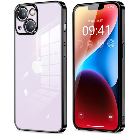 樂天商城 - fuweisitong用のiPhone14Plusケースクリアカメラ保護薄型TPU軽量変形防止人気スリムソフトアイフォン14Plusカバー衝撃吸収ストラップホール付き(ブラック)