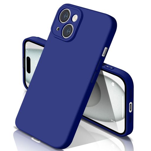 yakxixi用のiPhone15Plusケースシリコンカバー耐衝撃ソフト素材マット質感さらさら手触り傷付き防止軽量指紋防止レンズ保護(ダークブルー)