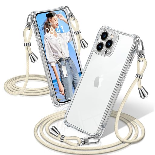 Rakuten - XIOYATY用のiPhone12Proケースクリアショルダーアイフォン12Proカバー耐衝撃スマホケース透明織りストラップ付き肩がけ首掛け紐付き縄掛け斜めがけクロスボディ多目的キャリーファッション…