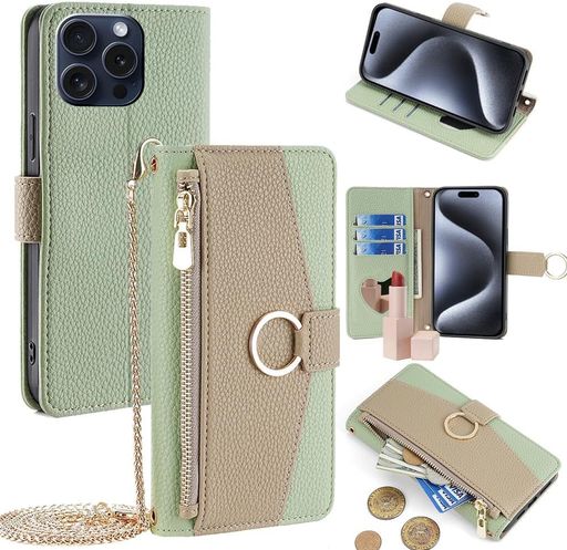 Rakuten - ForiPhone14Proケース手帳型ショルダーForアイフォン14プロ財布型カバー肩掛け斜めがけ化粧鏡付き女性おしゃれロングストラップジッパー小銭入れカード収納横置き上質な手触り耐汚れ気質…