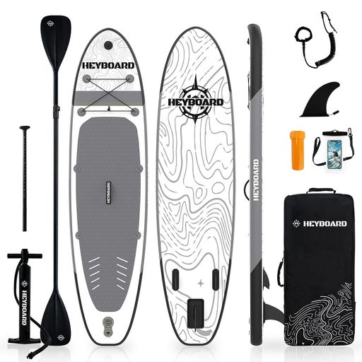 HeyBoard supボード スタンドアップパドルボード supインフレータブル パドルボード 安定性 滑り止め 初心者 SUPセット 320cm(長さ)x81cm(幅)x15cm(厚さ) Dリング付き(グレー/模様入り)