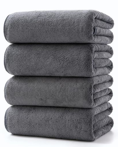 Lumimiバスタオルふわふわホテル仕様大判瞬間吸水70*140cm4枚セットマイクロファイバーグレー強い吸水..