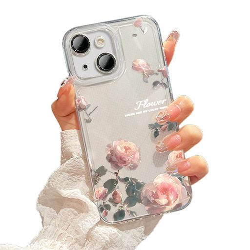 KeKeYouiPhone15用ケースクリア可愛いバラ本花柄TPUソフトケース透明かわいい韓国薄くて軽い女の子女性人気おしゃれスマホケース耐衝撃携帯カバー15用クリアケース(iPhone15用クリア)