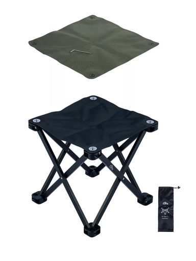 星(塗り潰し)【座面を付け替えて、気分やシーンに合わせて使える】付属の工具で座面を取り外し、簡単に交換できるカスタム仕様。ブラック座面に加えてグリーン座面も付属し、気分や使用シーンに合わせた使い分けが可能です。汚れた際も座面のみ交換しやすく、長く清潔に使いやすい設計です。 星(塗り潰し)【大きめLサイズ。軽量スツールなのに、ゆったり座りやすい】約30x30x30cmのLサイズ設計で、同タイプの軽量スツールの中でも座面にゆとりがあり、窮屈感を抑えた座り心地に配慮。コンパクトに持ち運べる軽さを保ちながら、休憩時にしっかり腰掛けやすいサイズ感を実現しました。 星(塗り潰し)【わずか715g。軽量&amp;コンパクト収納で持ち運びラクラク】約715gの軽量設計で、バックパックや車載にもすっきり収納。キャンプ・登山・釣り・観戦・フェス・行列待ちなど、荷物を増やしたくないシーンにも気軽に持ち出せます。収納袋付きで、持ち運びもスマートです。 星(塗り潰し)【ワンタッチでどこでもすぐ座れる】組み立て不要で、広げるだけですぐ使える折りたたみ式。歩いていて疲れた時や、待ち時間が長い時も、その場でサッと広げてすぐ座れます。