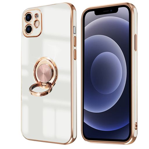 Rakuten - NPOFRSXMOForiPhone12用のケースリング付きアイフォン12用のリングカバー全面保護スマホケースTPU耐衝撃スタンド機能車載スタンド対応ストラップホール付き擦り傷防止メッキ加工6.1インチ(ホ…