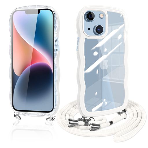 樂天商城 - GuokaieniPhone14用のケースクリアショルダーいPhone14スマホケース透明TPUカバーストラップ付き肩掛け首掛け紐付き斜めがけ創意個性可愛いかわいい韓国薄型耐衝撃アイフォン14(ホワイト)