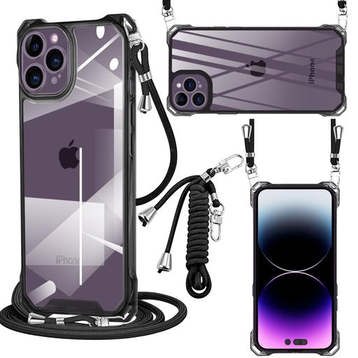 乐天商城 - iPhone14ProケースクリアPCショルダー軽量耐衝撃カバーアイフォン14Proケース透明薄型軽量PC背面+TPUバンパー二層構造携帯ケース首掛け肩掛け斜めかけ縄掛けケースストラップ付き1.5M