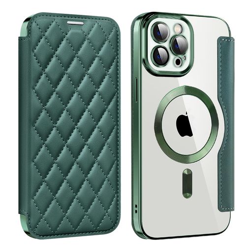 樂天商城 - KeKeYouiPhone11ProMax用ケース手帳型クリアMagsafe対応背面透明キルティング高級なPUレザースマホケースゴージャスカード収納おしゃれ人気財布型格子柄カバーアイフォン11ProMax用