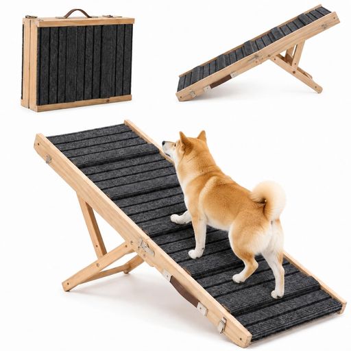 ペットスロープ 折りたたみ 88x30cm 5段階高さ調整 木製 滑り止め 持ち手付き 犬用階段 ソファ ベッド 車用
