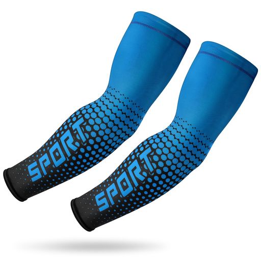 [Eadali]アームカバー5色無地冷感作用UVカット吸汗速乾抗菌防臭UPF50+日焼け対策ゲーミング/スポーツ用(ブルーL)