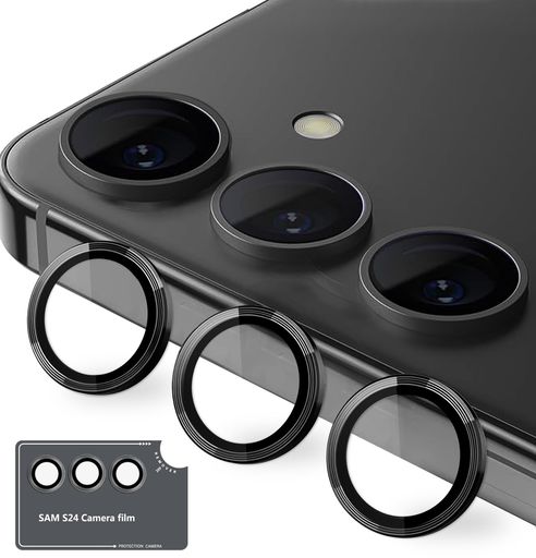 KakukiforGalaxyS24用カメラフィルム[Kakuki]ギャラクシーS24(SC-51E/SCG25)カメラ保護フィルム薄型強化ガラス耐衝撃独立型露出オーバー防止アルミ合金カメラカバー(ブラック