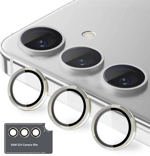 KAKUKI FOR GALAXY S24 用 カメラフィルム [KAKUKI] ギャラクシーS24 (SC-51E / SCG25) カメラ保護フィルム 薄型 強化ガラス 耐衝撃 独立型 露出オーバー防止 アルミ合金 カメラカバー (グレー
