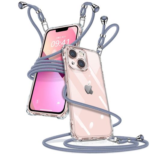iPhone13ケースクリアショルダーアイフォン13スマホケースiPhone13カバー肩掛け斜めかけ縄掛けケース透明薄型軽量TPU携帯ケース紐付き斜めがけ織りストラップ付き長さ調整可能取り外し可能…