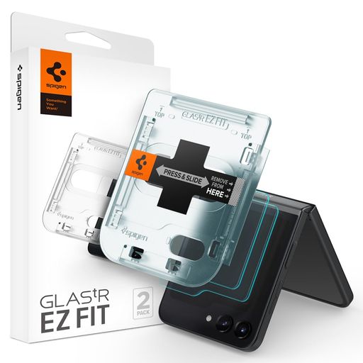 SPIGEN EZ FIT ガラスフィルム GALAXY Z FLIP 5 用 貼り付けキット付き ギャラクシー Z FLIP5 全面液晶用 のフルカバー ガラスフィルム 2枚