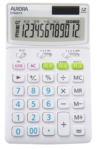オーロラジャパン電卓12桁税率切替スイッチ付DT650TX‐W白 オーロラジャパン電卓12桁税率切替スイッチ付DT650TX‐W白