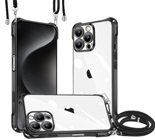 Rakuten - iPhone16ProMax用ケースクリアショルダーTPUメッキ加工軽量カバーアイフォン16プロマックスケース新型韓国チャームシリーズ肩掛け斜めかけ首掛け縄掛けカバー長さ調整可能iphone16pro