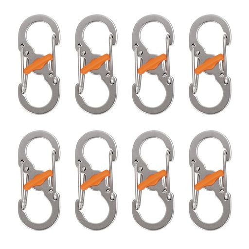 乐天商城 - KAruimエスビナーマイクロロックS字カラビナ8個セットロック機能付きキーホルダー鍵紛失防止アウトドア登山キャンプ釣りおしゃれ(シルバー)