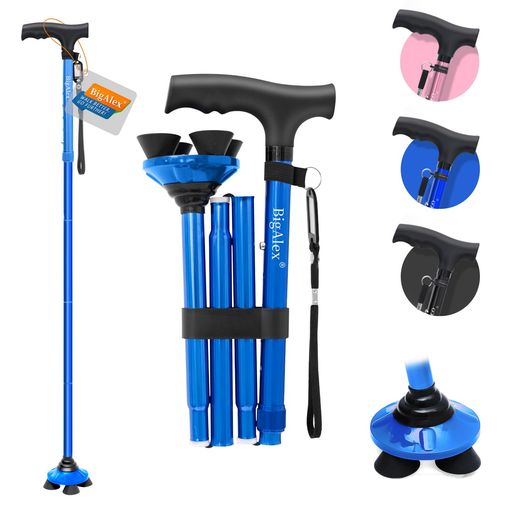 ビグアレクス(BigAlex)折りたたみ杖ステッキ自立杖ブルー男性女性5段階調節おしゃれ倒れない高齢者介護軽量アルミ長さ調整可能歩行支援母の日父の日敬老の日プレゼント(86-96センチブルー)