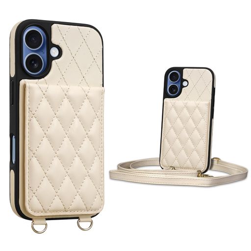 乐天商城 - ShlybaayiPhone17用ケース手帳型背面カードケースショルダーストラップ背面ケースいPhone17用カード収納キルティングアイフォン17対応スタンド肩掛け斜め掛け首掛けPUレザーマグネット可愛い