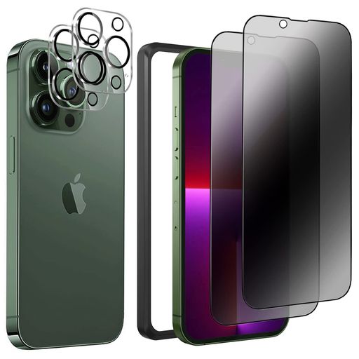 Rakuten - DZHFUiPhone13Pro用強化ガラスフィルム【4枚入り】28°覗き見防止6.1インチ全面保護硬度9H滑らかなタッチ操作指紋付着防止自動吸着飛散防止気泡防止ガイド枠付き貼り付けは簡単