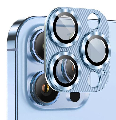 KAKUKI FOR IPHONE 13 PRO/IPHONE 13 PRO MAX カメラフィルム アイフォン13 プロ/アイフォン13 プロ マックス カメラ保護フィルム 耐衝撃 露出オーバー防止 アルミ合金 カメラカバー(ブルー)
