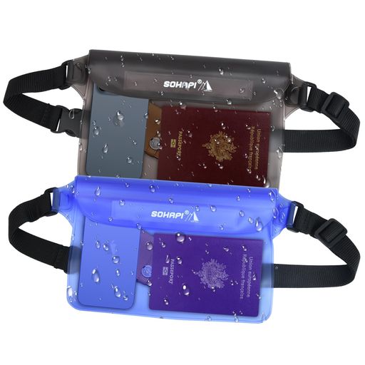 KIMINO防水ポーチ IPX8 防水ケース スマホ 小物入れ ベルト付き 4WAY PVC素材 三重チャック 海 ビーチ プール アウトドア 釣り ミズアソビ 多機能 ベルト調節可能 2個セット(ブルー)