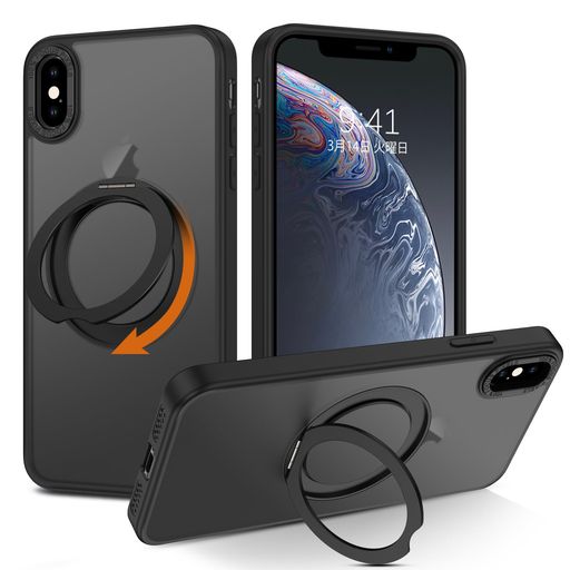 Rakuten - DOMAVERiPhoneXSケースiPhoneXケースMagsafe対応ワイヤレス対応360°回転スタンド半透明傷に強い背面滑り止め黄ばみなしストラップホール付き画面レンズ保護指紋防止耐衝撃アイフォンX/XS
