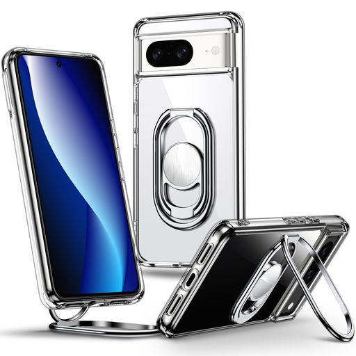 Rockaway互換性Pixel8用ケーススマホリングスマホグリップ角度調節可能折り畳み耐衝撃スタンド機能軽量落下防止スマホケースグーグルピクセル8用カバー-クリア