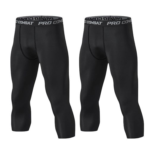 [ALMALLS] スポーツタイツ 7分丈 メンズ スパッツ [通気防臭・吸汗速乾] 2枚セットトレーニングウェア コンプレッション カプリ コンプレッションタイツ ランニングウェア インナー タイツ レギンス ブラック M