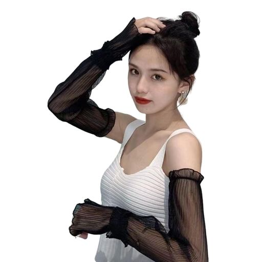 [Suggee]アームカバーUVカットレディースアイスシルク接触冷感夏ひんやり吸汗速乾通気性拔群伸縮性脱着簡単紫外線対策快適日焼け止め手袋おしゃれ腕カバー可愛い(ブラック)