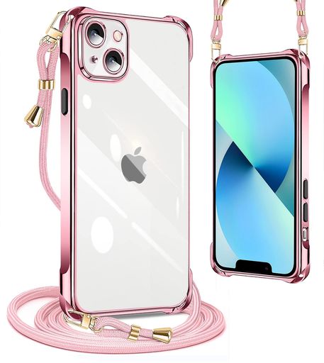 PAILAIMENiPhone13ケースクリアネックショルダー耐衝撃ストラップ付きスマホケースカバー透明TPU薄型軽量シリコンカバー紐付き斜めがけ織りストラップ付き肩掛け縦/横4WAY調節可能なショル…