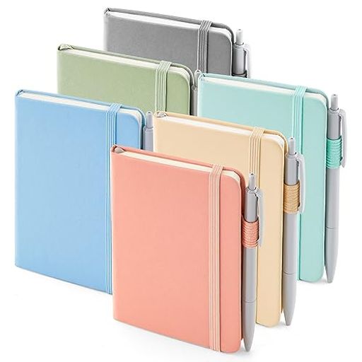 FEELA ノートブック A6 スモーキーカラー 6冊セット B罫 6MM 横罫 合皮 ポケットサイズ ミニ メモ帳 黒ペン付き 学校 ビジネス