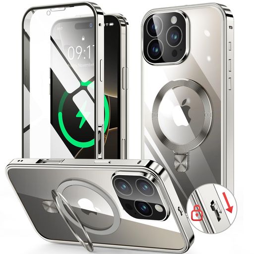 HGUTREY【スタンド機能付き・アクションボタン】iPhone16ProMax用ケースクリアロック付きCDリング・Mag..