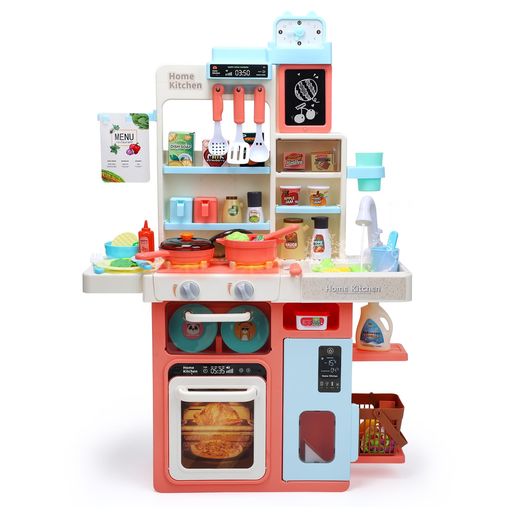【豪華な64点セット】大きな台所本体、野菜、果物、調味料、キッチン用具、調理器具などバリエーション豊な64点セットで、お子様一人でも、お友達や家族と一緒に楽しく遊びます。 【リアルな料理雰囲気】リアルな噴霧、光り、煮音が付いており、本物に負けないぐらいマイキッチンになります。また、蛇口は実際に水を出すことができます。子供が台所で料理のやり取りを真似し、リアルな気分を味わえ、楽しいままごと遊びを楽しめます。 【豊富な食材と調理用具】24点食材に加えてさまざまな調味料、子供たちは自分の想像力を活かしてさまざまな料理を作ることができます。また、異なるスタイルの鍋も子供たちの料理の創造力を刺激することができます。 【収納スペースが多い】収納カゴ付き、たくさんの食材を入れることができます。また、キッチン棚はには調味料やスプーン、皿などを収納することができます。収納スペースがたくさんあり、子供たちに良い収納習慣を身につけさせることもできます。 【プレゼントとして最高】弊店オリジナルのボックスでお届けします!男の子、女の子も適用します。クリスマスやお誕生日、入園や進学のお祝いなど子供へのプレゼントとしてもお勧めします。