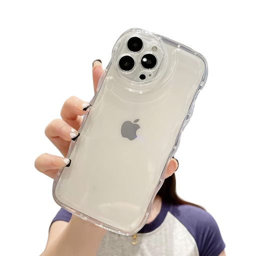 クリアウェーブおしゃれ韓国iPhone15Proケース透明TPU可愛いウェーブソフト滑り止め薄型軽量耐衝撃おしゃれスマホケースストラップホール付きアイフォン15Proケースクリア