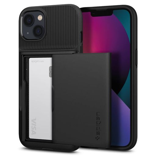 樂天商城 - SpigeniPhone13ケースカード収納ケース2重構造耐衝撃米軍MIL規格取得落下防止ICカードポケットパスケーススリム・アーマーCSACS03536(ブラック)