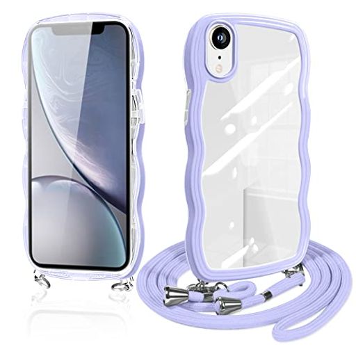 樂天商城 - GuokaieniPhoneXR用のケースショルダークリアiphoneXRスマホケース透明TPUカバーストラップ付き肩掛け首掛け紐付き斜めがけ創意個性可愛いかわいい韓国耐衝撃アイフォンXR(クローブ紫)