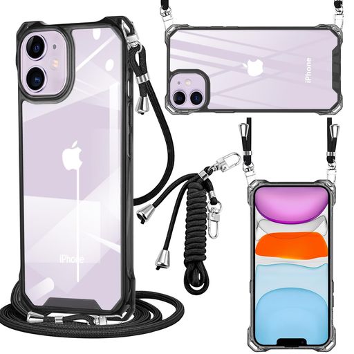 iPhone11ケースクリアPCショルダー軽量耐衝撃カバーアイフォン11ケース透明薄型軽量PC背面 TPUバンパー二層構造携帯ケース首掛け肩掛け斜めかけ縄掛けケースストラップ付き1.5M取り外し可能