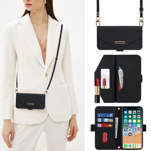 【Hamany】iphonexケースショルダー鏡iphonexsケース手帳型ストラップ付きミラーカ...