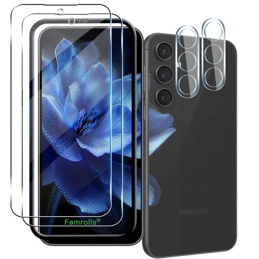 【2+2枚セットガイド枠付き】対応GalaxyS23FEガラスフィルム(2枚)+カメラフィルム(2枚)【日本製素材旭..