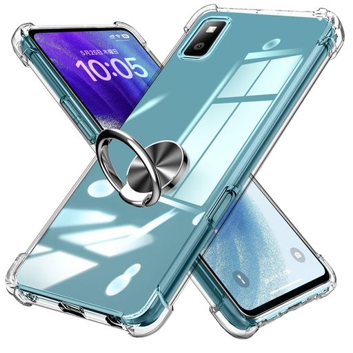 AQUOSWishケースリング付きクリアTPU透明耐衝撃柔らかい手触り四隅エアクッションカバー頑丈車載ホルダ..