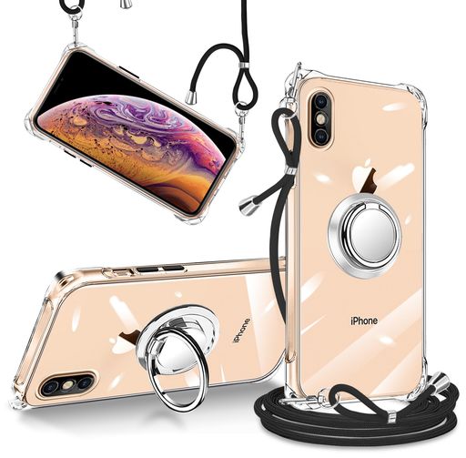 iPhoneXケースiPhoneXSケースクリア透明リング付きショルダー調節可能肩がけ首掛け...