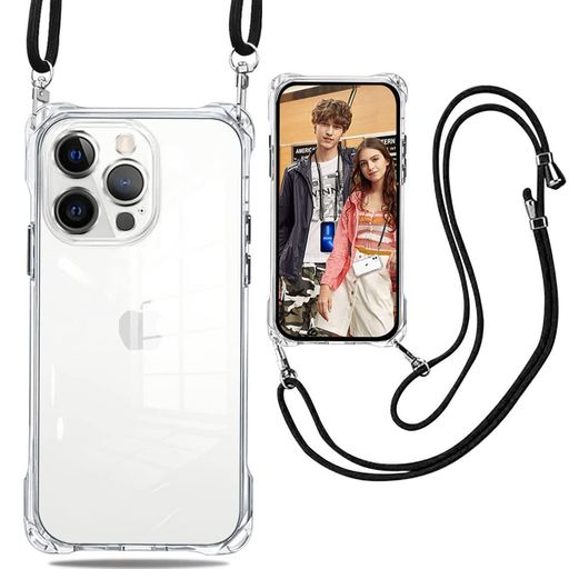 Rakuten - iPhone14proケースクリアショルダー耐衝撃調節可能なショルダークロスボディネックレス保護ソフトTPUカバーアイフォン14pro取り外しル付きクリアカバー耐衝撃クリア薄型TPU軽量肩がけ首掛け
