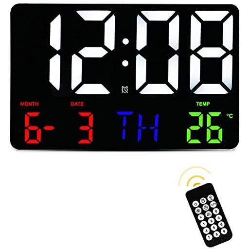 Danmukejiデジタル時計おしゃれ壁掛け時計置き時計LED大画面USB給電リモコンによる制御壁掛け置き兼用デジタル目覚まし時計大音量発光文字大きく見やすい明るさ調整可能省電力設定が簡単…