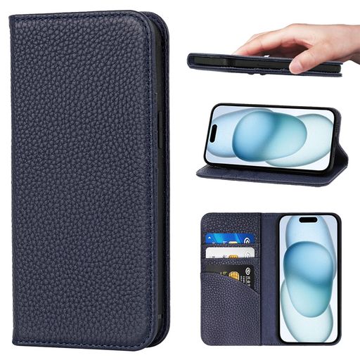 NanHouFor適用するiPhone15ケース手帳型カバー耐衝撃保護本革カバー内蔵マグネッRFIDト財布型携帯カバーカードポケットスタンド機能に適したアイフォン15-ロイヤルブルー