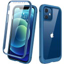 DiaclaraiPhone12miniケース5.4インチバンパーケース画面保護フイルム付き背面クリアPC+TPU全面保護ワイヤレス充電対応ブルー