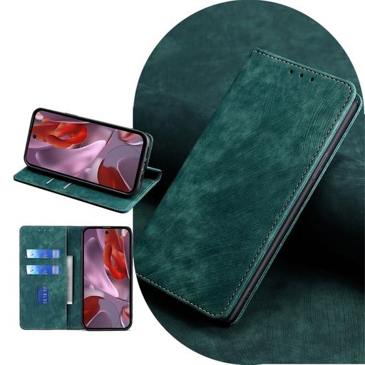 乐天商城 - AiMaooGooglePixel9a5G対応ケース防塵耐衝撃傷つけ防止軽量手作りPUレザーカード収納RFID磁気防止マグネットスタンド機能ケース手帳型GooglePixel9a5G用(グリーン)
