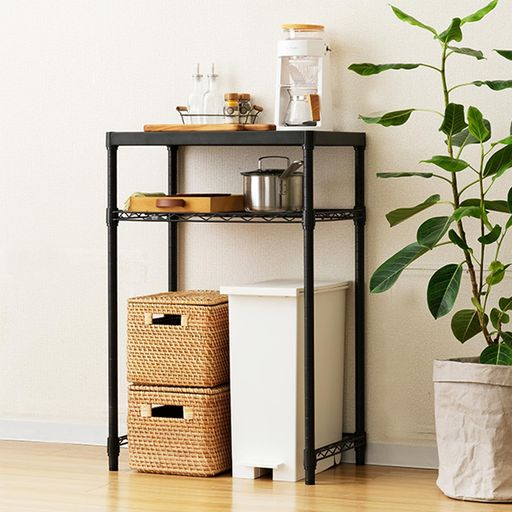 ドウシシャルミナスノワールキッチンラック棚幅602段スリムゴミ箱上ラック全体耐荷重160kg大型レンジ対..