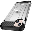 IPHONE13用ケースリング衝撃吸収耐衝撃落下防止米軍L規格スタンド機能PC+TPU二重構造防塵薄型軽量360度回転全面保護カバーアイフォン13用ケースリング付き耐久おしゃれ人気銀