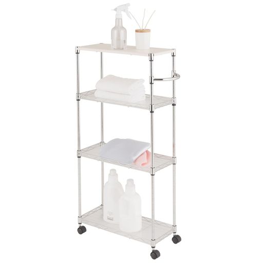 ドウシシャ ワゴン キッチンワゴン ランドリー収納 幅20CM 4段 スリム 隙間収納 耐荷重120KG 幅20×奥行45×高さ91.5CM EP452090-4 木製天板 作業台 白 ホワイト ハンドルとキャスター付きで移動らくらく 専用シート付き